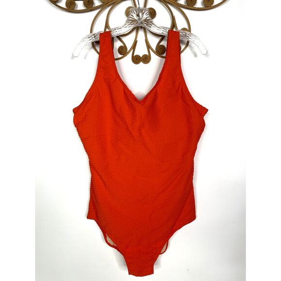 Chlorine Resistant AQUAMORE PAPAYA Textured one piece swimsuit Orange 18W - Picture 3 of 9